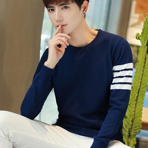 2018 new sweater male youth jacquard sweater round neck pullover fashion jacket plus size M--XXXL