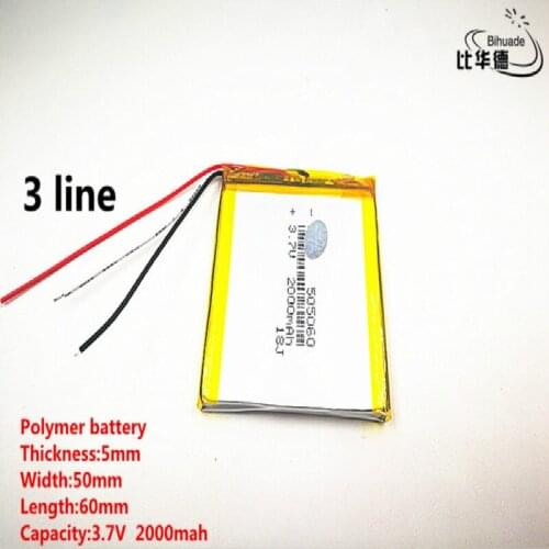 5pcs/lot 3 line Good Qulity 3.7V,2000mAH,505060 Polymer lithium ion / Li-ion battery for TOY,POWER BANK,GPS,mp3,mp4