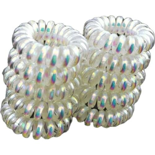 5 Pcs/Lot Size 3.5cm AB White Hairband Elastic Hair Bands Punk Girl Ring Telephone Wire Accessories