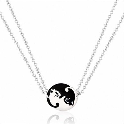 50 60 70cm 3MM Thick Stainless Steel Chain Fashion Black White Cat Necklace For Women Men Jewelry Gifts Lovers Necklaces