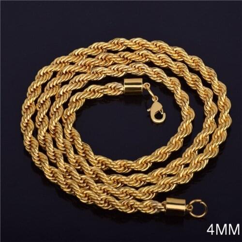 Sitaicery 4MM Men Necklace Gold Tone Twist Chain Miami Cuba Link with Round Box and Wheat Chains Stainless Steel Choker Jewelry