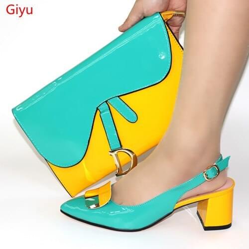 Doershow New Ladies Italian Shoes and Bag Set Gold color African Shoes and Matching Bags Italian Nigerian Shoes and Bag HAD1-17