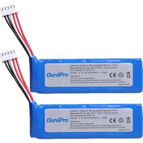 DuraPro 2PC 3.7V 3200mAh Battery GSP872693 01 Rechargeable Battery Pack for Speaker JBL Flip 4, Flip 4 Special Edition