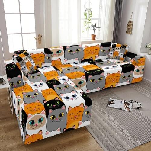 Cartoon Cats Owls Elastic Sofa Covers for Living Room Stretch Slipcovers Sectional Couch Cover Armchair Cover 1/2/3/4 Seater