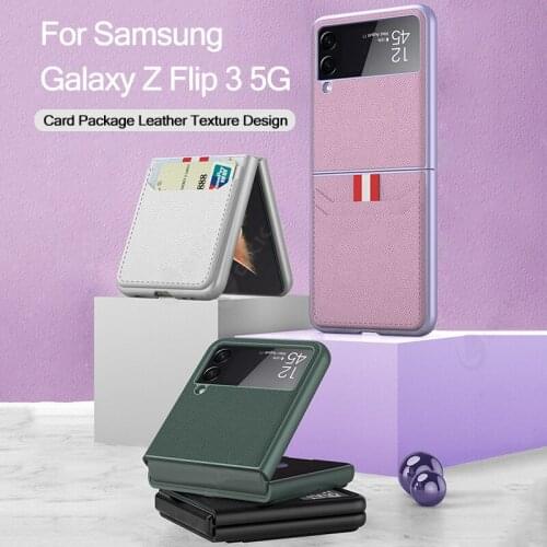 GKK Leather Texture Case For Samsung Galaxy Z Flip Fold 3 5G Portable Card Package Hard Cover For Samsung Z Flip Fold 3 5G Case