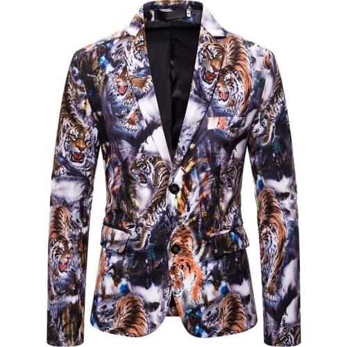 HOO 2021 New Autumn Mens Casual Cool Suit Fashion Tiger Animal Digital Printing blazer