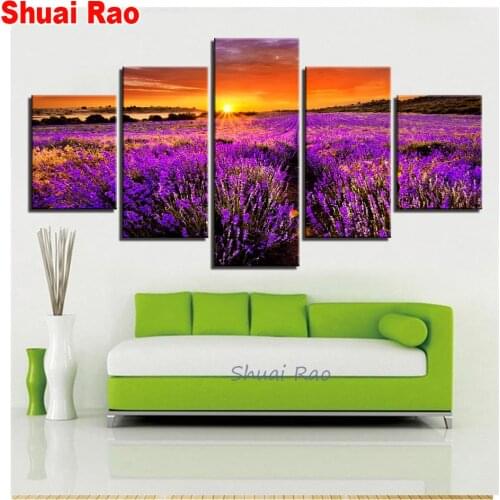 5 Panel Lavender Romantic Provence painting,5D DIY Diamond Painting cross stitch mosaic full square/round diamond embroidery