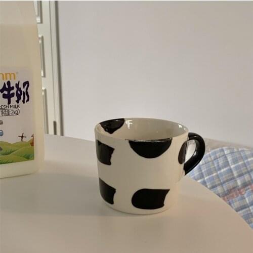 White Cow Ceramic Coffee Cup Breakfast Drinking Milk Tea Livingroom Mug Couple Gifts Cute Creative Cup With Handle