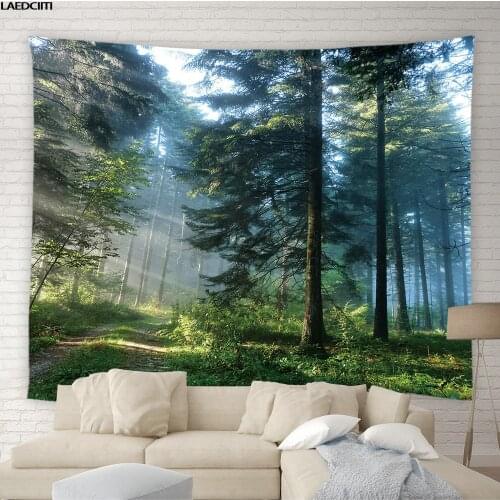 Beautiful Natural Forest Printed Tapestry Hippie Wall Hanging Misty Scenery Bohemian Living Room Tablecloth Bedroom Home Decor