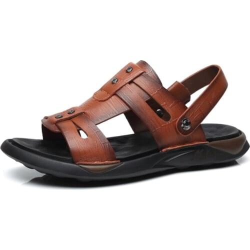 Leather men water jelly mens sandale for male sport cuero slip para 39 couro masculino mountain homens piel beach genuine s em