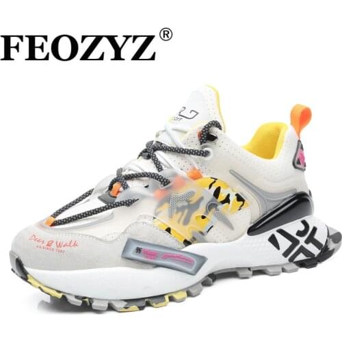 FEOZYZ Genuine Leather Fashion Chunky Sneakers Men Cow Suede Running Shoes Trainers Sport Shoes