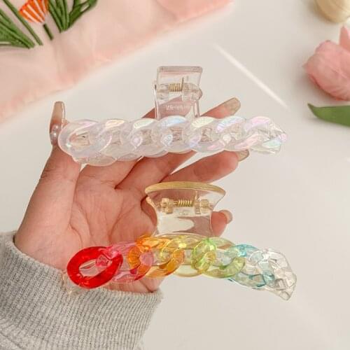 New Rainbow Large Geometric Chain Transparent Rainbow Acrylic Hair Clip Hair Claw for Women Hair Accessories Korean Hair pins
