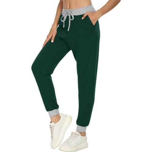 2021 New Women Slim Elastic High Waist Sweatpants For Ladies Pocket Solid Color Stitching Casual Sports Drawstring Trousers
