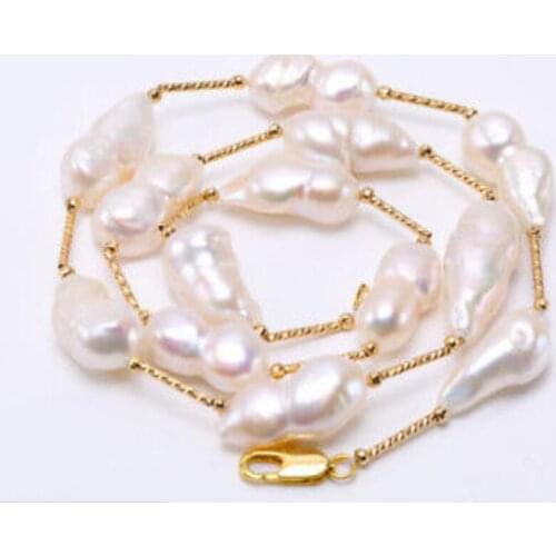 New White Baroque Pearl Chain Unique Design Necklace 20" 48" Women Gift