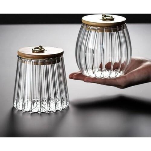 Transparent Sugar Pots With Wooden Lid Sugar Bowl Spice Jar Boxes Tea Canister Tank Grain Bowls Coffeeware Kitchen Storage Tools