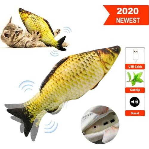1PCS Realistic Plush Electric Moving Fish Toy For Cat Interactive Cat Chew Bite Toys For Kitty Kitten Fish Flop Cat Wagging Toys