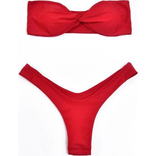 Sexy Women Swimwear Summer Solid Color Bandeau Bikini Ladies Swimwear Brazilian Bikini Set Low Waist Bathing Suit Beach Wear