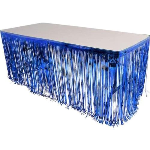 Table Skirt Foil Fringe Curtains Blue Gold Pink Glossy Metallic Tinsel for Party Birthday Gatherings Holiday Wedding Decorations