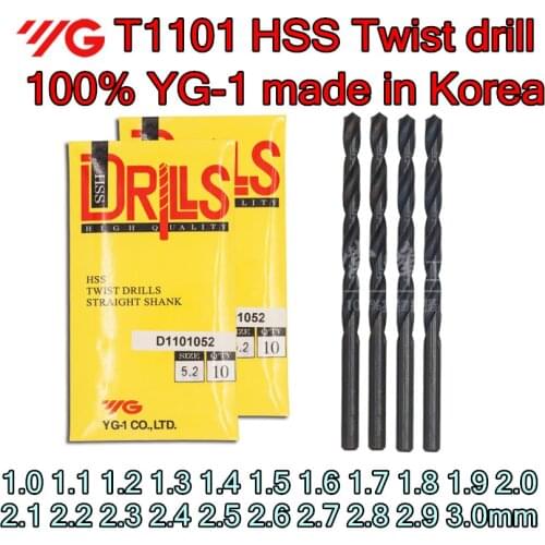 1.0-3.0mm 100% YG-1 made in Korea T1101 High quality HSS Twist drill Processing: alloy steel, etc Free shipping