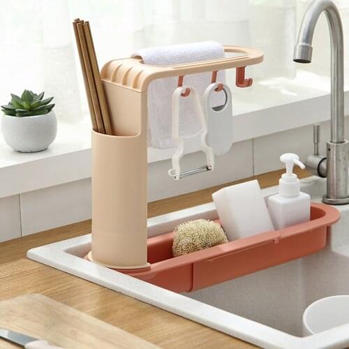 Telescopic Sink Rack Sponge Drainer Adjustable Filter Faucet Holder Storage Shelf Drying Basket Organizer Kitchen Accessories