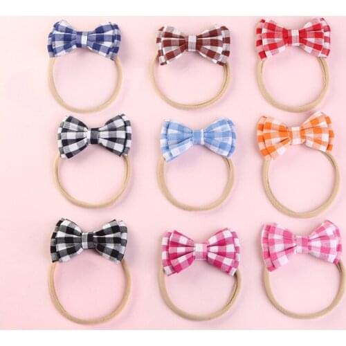 Girls Handmade Fabric Bow Headband,Plaid Hair Bow with Nylon Headband,Kids Bows Nylon Headbands Hair Accessories 36pc/lot