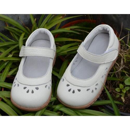 Girls shoes genuine leather white pink mary jane flower cutouts for spring summer autumn in wedding christenning quality cheap
