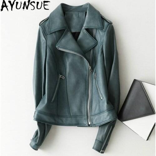 Womens Genuine Leather Jacket Spring Autumn Sheepskin Coat Vintage Motorcycle Leather Jackets Women Slim Fit 2020 KQN69017 KJ