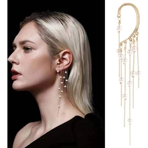 Temperament Tassel Pendant Long Earrings Womens Retro Simple And Slender Link Earrings Fashion Jewelry Pearl Earrings