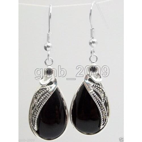 Women Gift word Love Beautiful jewelry and accessories Natural Black er Gems Marcasite Dangle Hook Drop Earringsnoble ladys