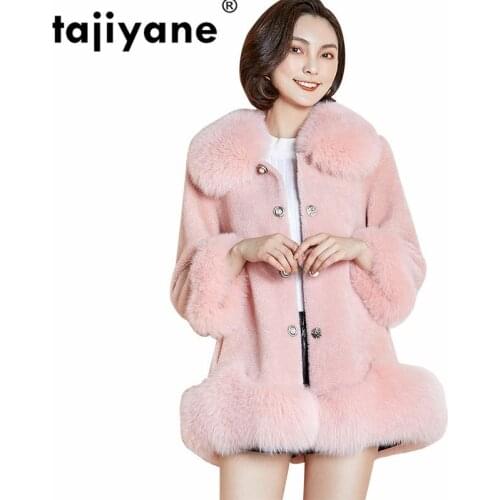 Real Coat Fur Autumn Winter Jacket Women Clothes 2021 Korean Vintage Fox Fur Collar Sheep Shearing Pink 100% Wool Coat ZT1279