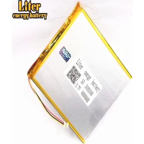 1.0mm - 3 Pin plug 3.7 V 3493100 3595100 6000mah Rechargeable lipo battery li ion polymer lithium battery tablet pc