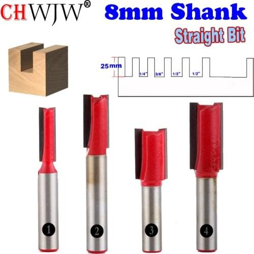 1PC 8mm Shank high quality Short Straight/Dado Router Bit Set 1/4",3/8",1/2",1/2" Diameter Wood Cutting Tool - Chwjw