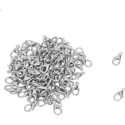 100 PCS Lobster Clasp Alloy Silver Color 12 x 6mm TOP