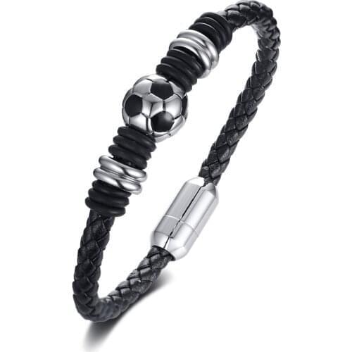 2021 Trendy And Personalized Jewelry Titanium Steel Football Microfiber Leather Accessories Cusomized For Mens Bracelet