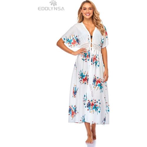 2020 Swimwear Cover-ups Bohemian Printed Long Kimono Cardigan Open Front Women Plus Size Beach Wear Swim Suit Cover Up Q528