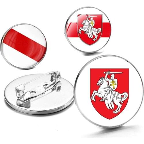 White Red Classic Republic Of Belarus Brooches National Emblem White Knight Art Photo Glass Dome Pins For Kid Gifts Jewelry Gift