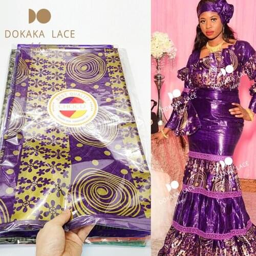 5 Yards African Lace Fabric 2021 High Quality Lace Purple 100% Cotton Jacquard Bazin Riche For Guinea Senegal Dress Bazin Tissu