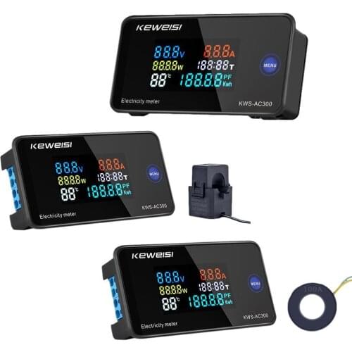 AC 50~300V 100A Digital Electricity Meter Voltmeter Ammeter With CT Power Current Voltage Temperature Measurement