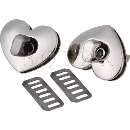 BQLZR 2pcs 32 x 25mm Heart Shape Silver Turn Button Latch Closure Leather Craft DIY