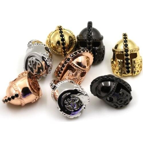 Spartans helmet beads Roman Warrior bead Charm Beads Unisex Bracelet jewlery Black Zicon Multiple Colors Gold