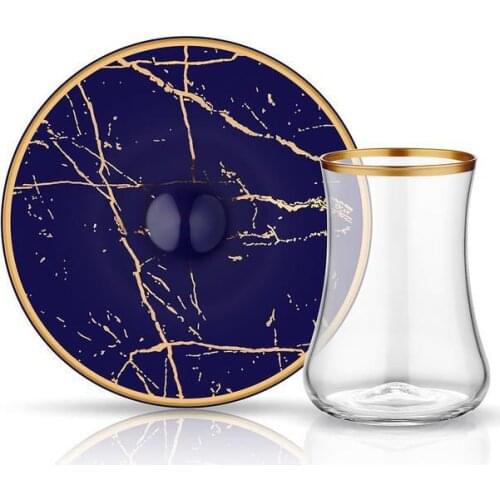 DOLBOVIKoleksiyon Dervish Marble Cobalt 6 Personality 12 Piece Tea Set (42064) mug кружка coffee cup cup اكواب قهوه tazas