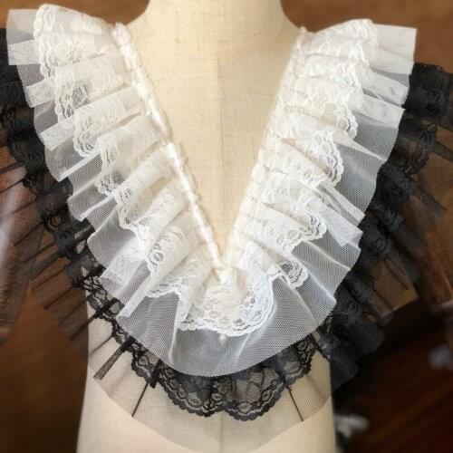 9CM Wide Double layer pleated mesh lace Guipure collar Frabic Guipure dress skirt Trim curtain trims decorated DIY sewing crafts