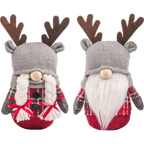 2 Pcs Antlers Elk Dwarf Gnome Faceless Doll Plush Toys for Home Table Ornaments Decoration Children Gifts