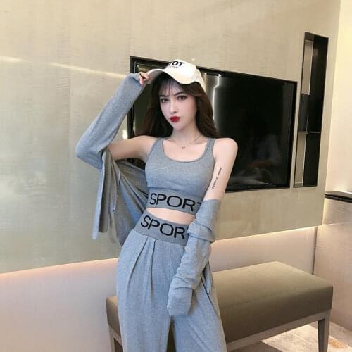 Women 2020 Summer Casual 3pc Pants Sets Sporting Crop Top&Shirt Cardigan&Wide Leg Pants Suits Sexy Chic Three Pieces Gym Suits