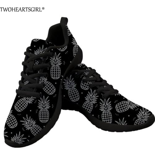 Twoheartsgirl Black Men Shoes Casual Pineapple Print Mesh Sneakers Breathable Lace Up Male Spring Vulcanized Shoes Plus