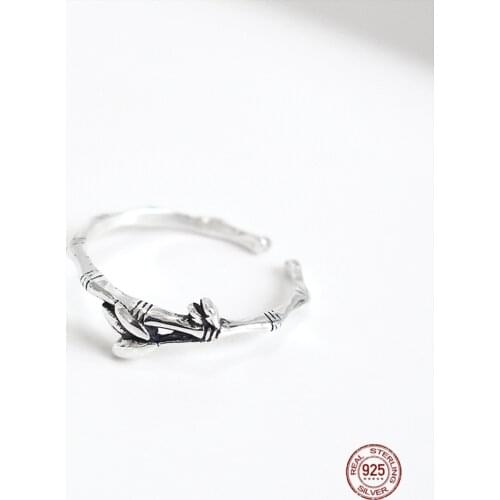 LKO 925 Sterling Silver Bamboo Knot Adjustable Opening Ring For Women Party Cute Fine Jewelry Minimalist Accessories Gift