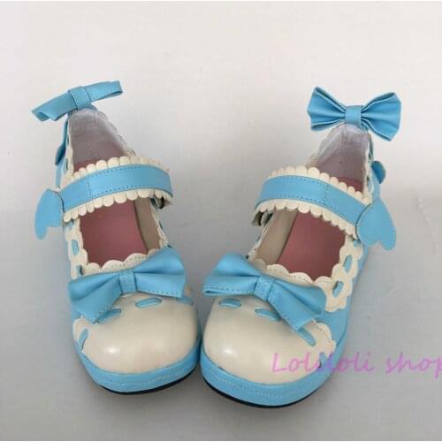Princess sweet blue and white lolita shoes Japanese Big shoes special custom suede cake customized Lace Bow Shoes an1241
