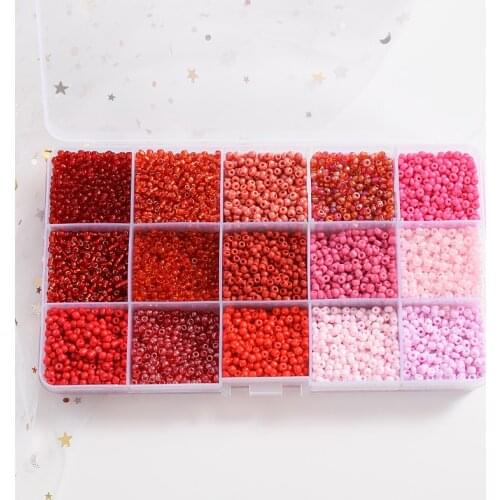 Multi Specification Red Series Approx 10000Pcs 15 Grid Czech Glass Seedbead For Bracelet DIY Necklace Jewelry Making Accessories