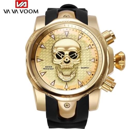 2021 Mens Fashion Sports Waterproof Silicone Strap Big Dial Trend Luxury High-grade Skull Head Student Quartz Watch WA59