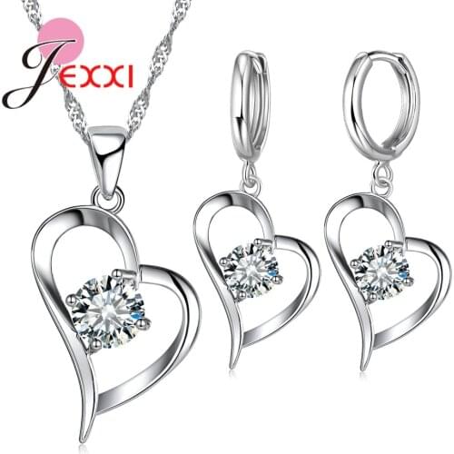 Heart Necklace earrings set 925 Sterling Silver Of Life Classic Cubic Zircon Pendant Necklace and earrings Christmas Gifts